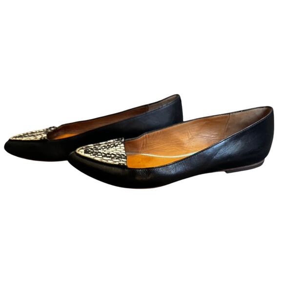 Coach Oakland Flats Black Leather with Snakeskin Accent Toes Size 6.5B - Picture 3 of 6
